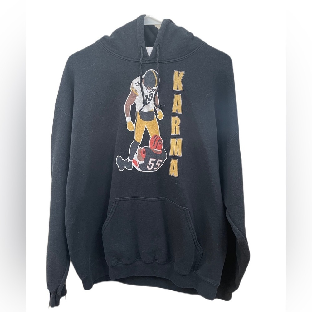 Men’s Pittsburg Steelers Football Karma Black Hoodie Sweatshirt Large
